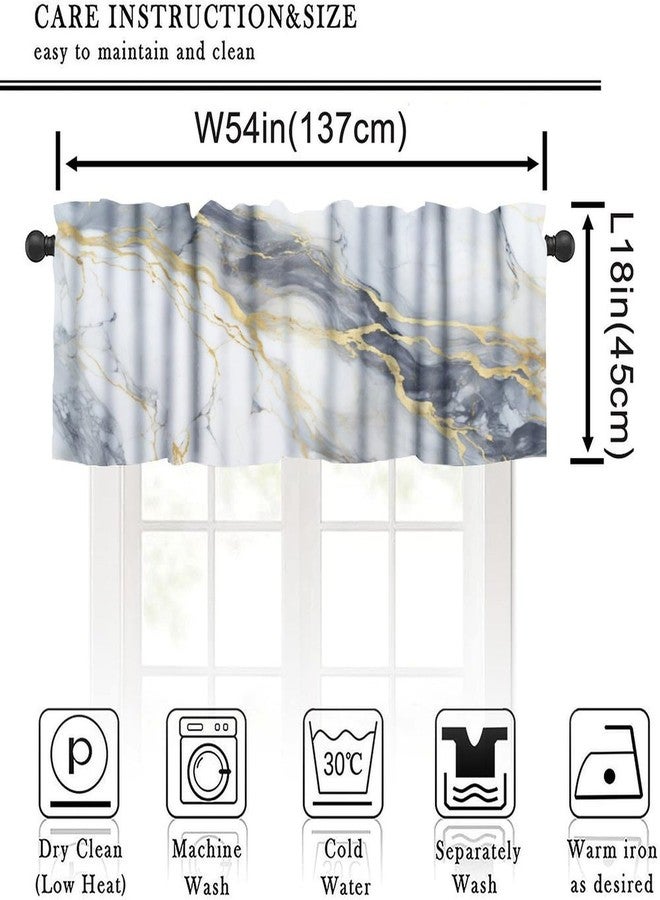 LOMADIA Marble Valance Curtain for Kitchen, Modern Abstract Foil Texture White Grey Gold Marble Pattern Window Treatment Rod Pocket Drapes for Bedroom Office Living Room Cafe Decor 54x18inch - Image 2